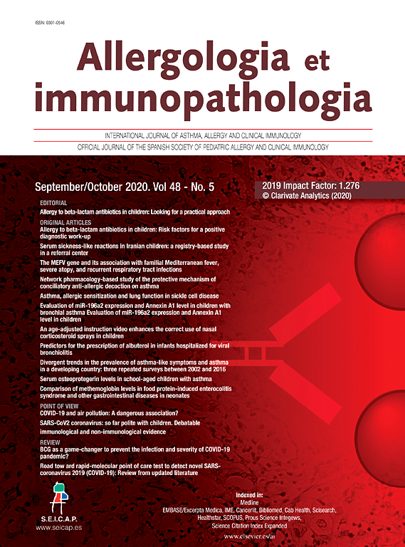 Go to journal home page - Allergologia et Immunopathologia